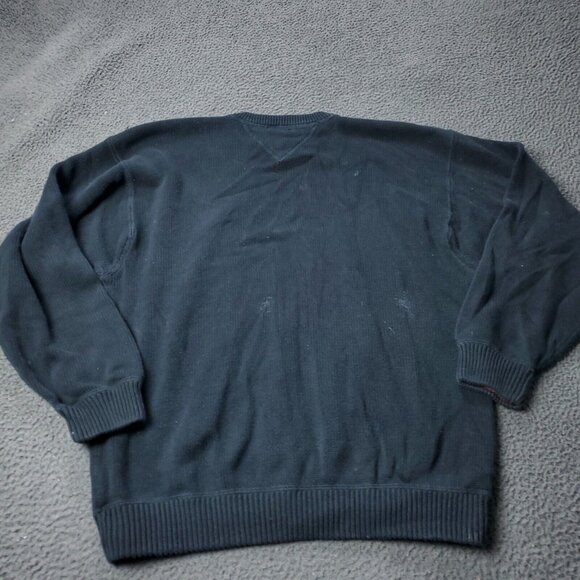 VINTAGE 90s Tommy Hilfiger Sweater Mens 2XL XXL Black Thick  Heavy y2K Crewneck - Picture 6 of 9